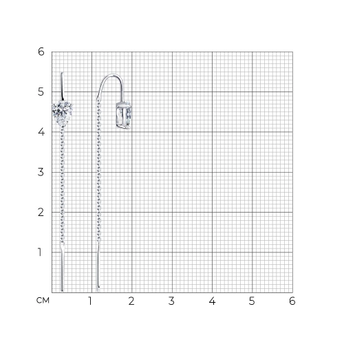 Серьги продевки из серебра 925 пробы с фианитами