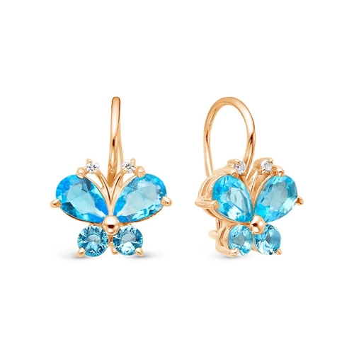 Серьги петельки из серебра 925 пробы с позолотой, с цветными фианитами