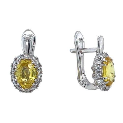 Серьги (585 б) сапфир желтый, бриллиант