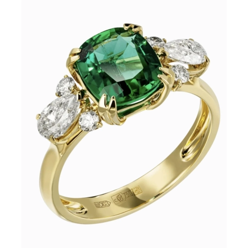 Кольцо из желтого золота 750 пробы с изумрудами и бриллиантами