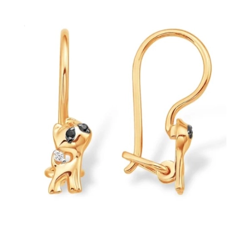 Серьги петельки из золота 585 пробы с цветными фианитами