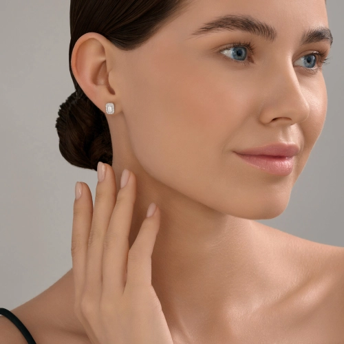 Серьги пусеты из белого золота 585 пробы с выращенными бриллиантами