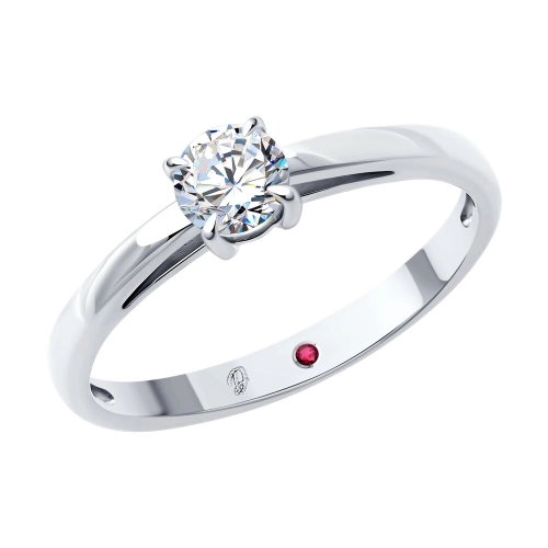 Кольцо из белого золота 585 пробы с выращенными бриллиантами и рубином