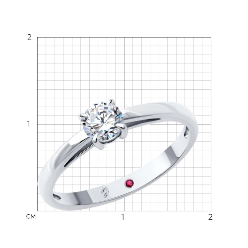 Кольцо из белого золота 585 пробы с выращенными бриллиантами и рубином