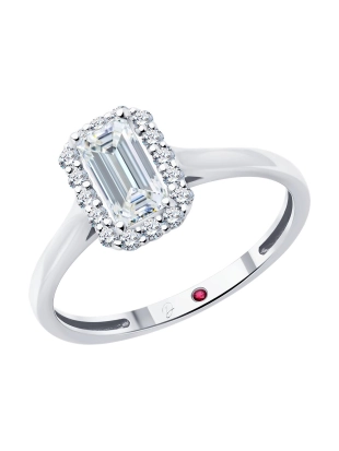 Кольцо из белого золота 585 пробы с выращенными бриллиантами и рубином