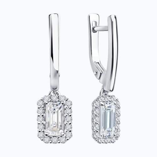 Серьги из белого золота 585 пробы с выращенными бриллиантами и рубином