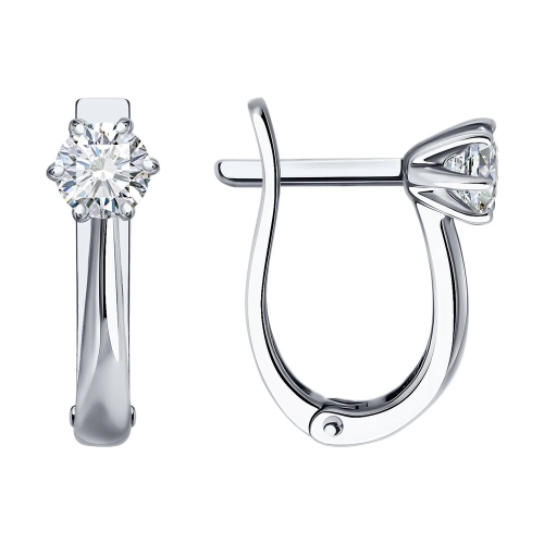 Серьги из белого золота 585 пробы с выращенными бриллиантами и рубином