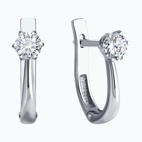 Серьги из белого золота 585 пробы с выращенными бриллиантами и рубином