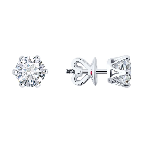 Пусеты (585 б) бриллиант выращенный, рубин