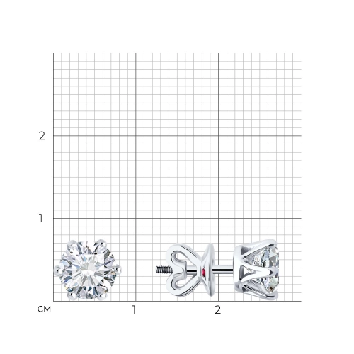 Пусеты (585 б) бриллиант выращенный, рубин