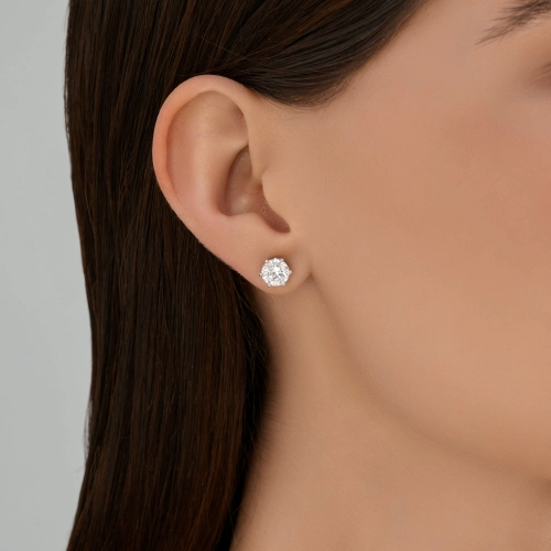 Пусеты (585 б) бриллиант выращенный, рубин