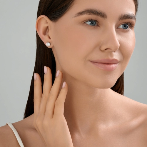 Пусеты (585 б) бриллиант выращенный, рубин