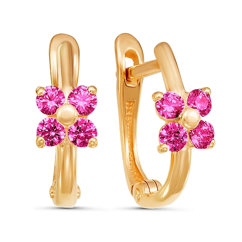 Серьги из золота 585 пробы с цветными фианитами