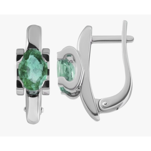 Серьги из белого золота 585 пробы с изумрудом