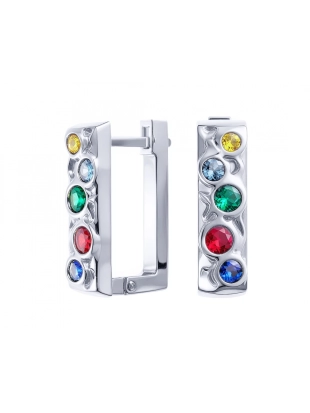 Серьги из серебра 925 пробы с цветными фианитами