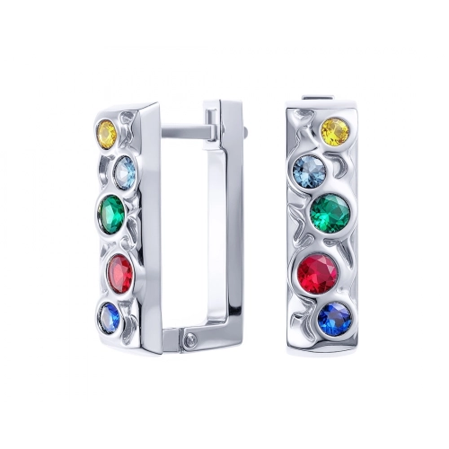 Серьги из серебра 925 пробы с цветными фианитами