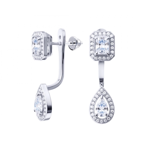 Серьги джекеты из серебра 925 пробы с фианитами