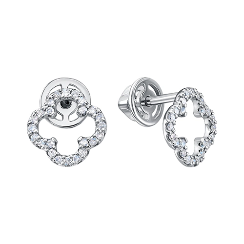 Серьги пусеты из белого золота 585 пробы с бриллиантами