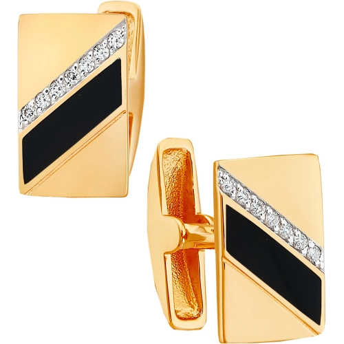 Запонки из золота 585 пробы с фианитами