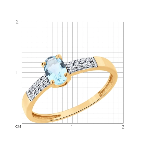 Кольцо из золота 585 пробы с топазом и финитами