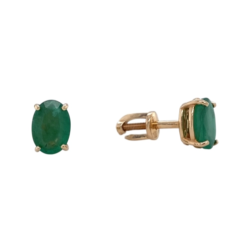 Серьги пусеты из золота 585 пробы с изумрудами