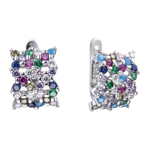 Серьги (925) корунд синт., аквамарин синт., циркон