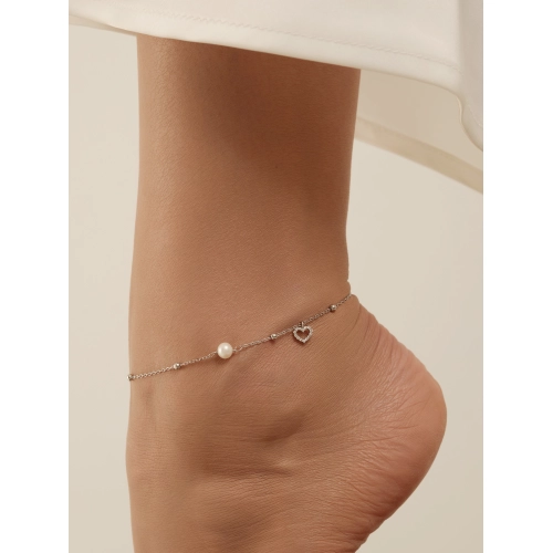 Браслет (925) жемчуг, циркон на ногу