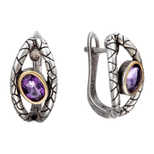 Серьги из серебра 925 пробы с аметистами
