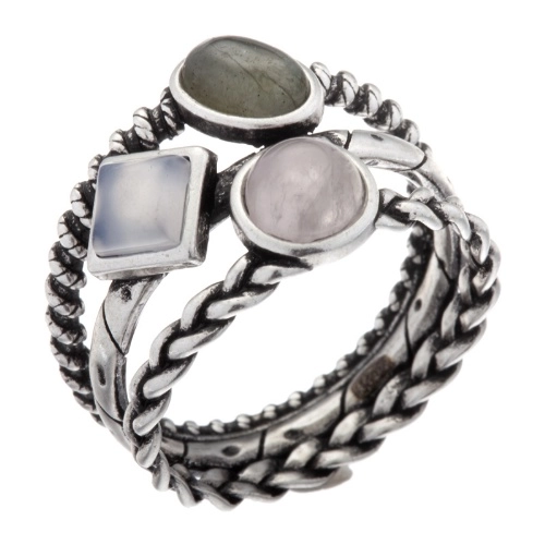 Кольцо (925) лабрадорит, халцедон, кварц