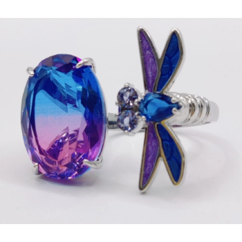 Кольцо (Сплав) эмаль, цветной фианит