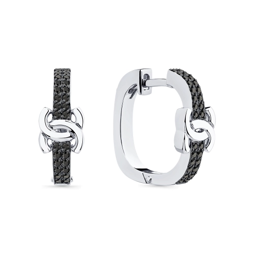 Серьги из белого золота 585 пробы с черными бриллиантами