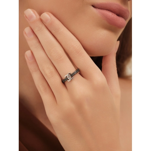 Кольцо из белого золота 585 пробы с черными бриллиантами