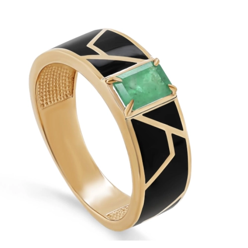 Кольцо (585) изумруд, эмаль