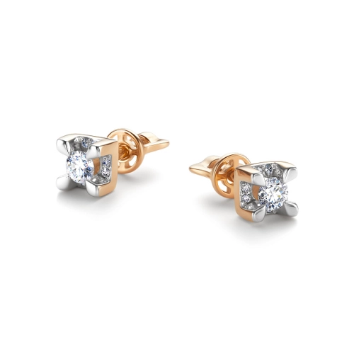 Серьги пусеты из золота 585 пробы с бриллиантами