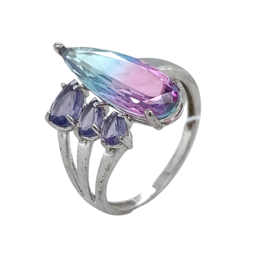 Кольцо (925) турмалин синт, аметист синт.,