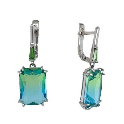 Серьги из серебра 925 пробы с искусственным турмалином и фианитами
