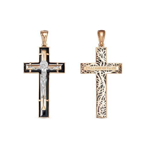 Подвеска крест из золота 585 пробы с ониксом