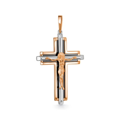 Подвеска крест из золота 585 пробы с ониксом
