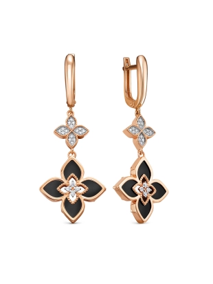 Серьги из золота 585 пробы с ониксом и фианитами