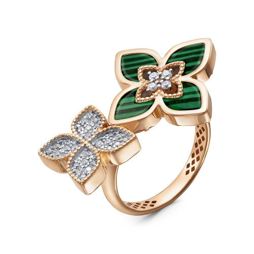 Кольцо из золота 585 пробы с малахитом и фианитами