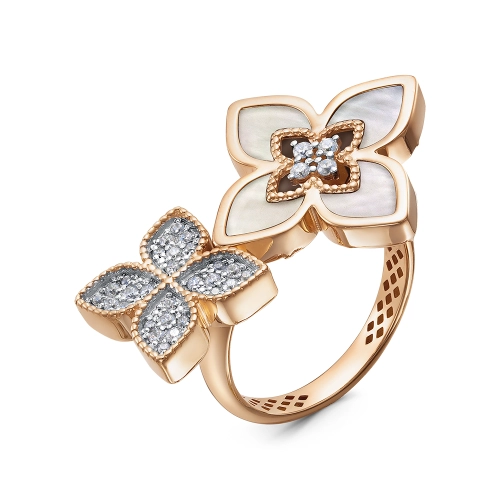 Кольцо из золота 585 пробы с перламутром и фианитами