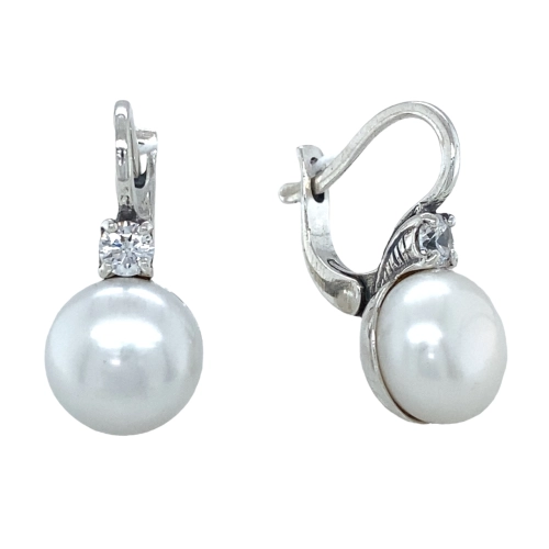 Серьги из серебра 925 пробы с жемчугом и фианитами