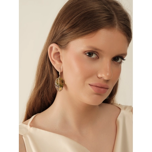 Серьги (925) хризолит кварц синт., фианит