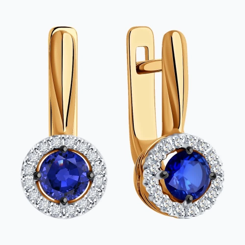 Серьги из золота 585 пробы с сапфирами и бриллиантами