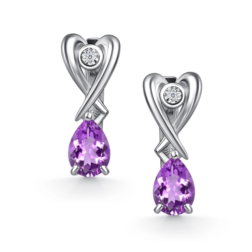 Серьги из серебра 925 пробы с аметистом и бриллиантами