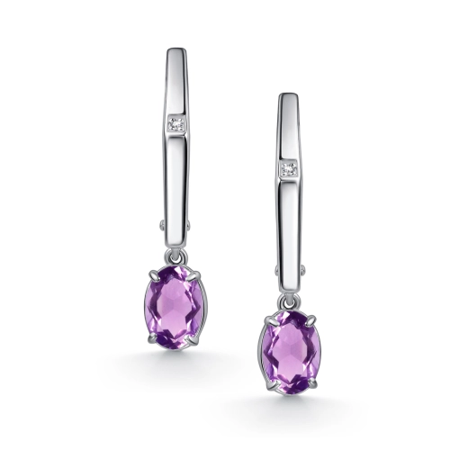 Серьги из серебра 925 пробы с аметистом и бриллиантами