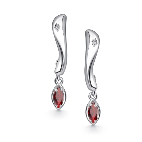 Серьги из серебра 925 пробы с гранатом и бриллиантом