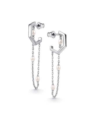 Серьги пусеты из серебра 925 пробы с искусственным жемчугом