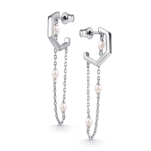 Серьги пусеты из серебра 925 пробы с искусственным жемчугом