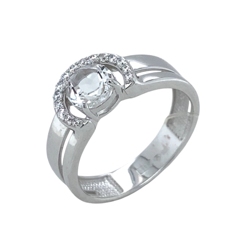 Кольцо из серебра 925 пробы с горным хрусталем и фианитами